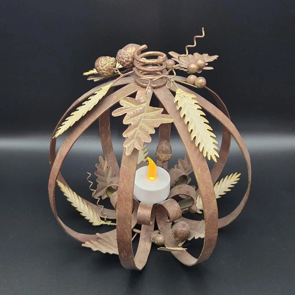 Vintage Metal Pumpkin Lantern Rustic Farmhouse Fall Decor for Thanksgiving Table